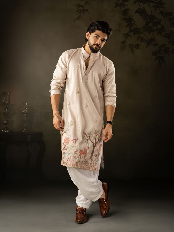 Premium Embroidered Cotton Kurta for Men |  Ethnic Wear